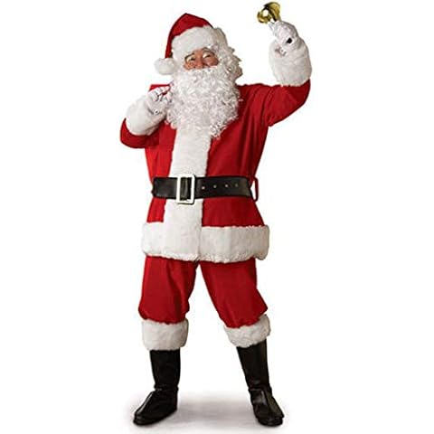 Sunfanrtnn Adult Christmas Santa Claus Cosplay Props Costume Unisex Fancy Dress Coat Pants Beard Belt Hat Party Outfit (A-Red 5Pcs, L) Cover