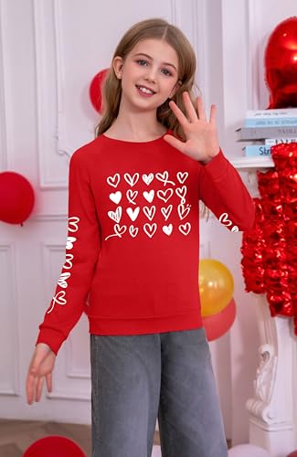 Image of Ithalt Kids Valentine Shirt Girls Valentines Shirts Cute Heart Graphic Long Sleeve Tee Tops 4-14y