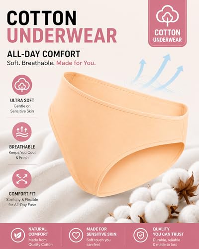 Image of FINETOO 6 Pack Cotton Underwear for Women Cute Low Rise Bikini Panties High Cut Breathable Sexy Hipster Womens Cheeky S-3XL