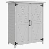 Outsunny Abri de Jardin Armoire de Jardin pour Outils 75L x 40l x 90H cm 3 étagères 2 Portes Toit en Asphalte imperméable Bois de Sapin Gris