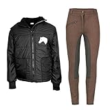 MS-Trachten Reitset Reithose braun Kinder Reitjacke Mia schwarz gesteppt Fleecefutter (146/152)