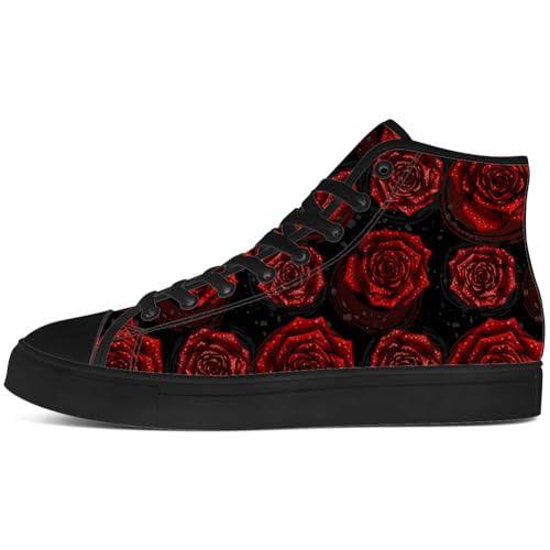 Rose High Top Canvas Shoes for Women Flower High Top Sneakers Lace Up Casual Shoes Gifts for Mama Girlfriend3