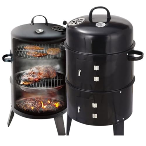 バーベキューコンロ 薪ストーブ 焚き火台 Tasydi 温度計付き スモーカーグリル BBQ コンロ 燻製器 火力調節可能 蒸し焼き 燻製 バーベキューグリル キャンプ用品