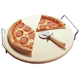 HUSHAX Rund Pizzastein, Brotbackstein Für Backofen 33 Cm, Pizzastein Für Gasgrill, Hitzebeständiger Backstein Für Brot Keksen, Hitzebeständig, Mit Drahtgriff und Pizzamesser