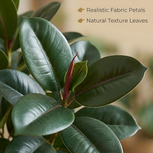 Image of Kayra Decor Artificial Rubber Plant 4ft with Pot - Ficus Elastica Tree | Faux Indoor Plant for Living Room, Office, Balcony & Home Decor