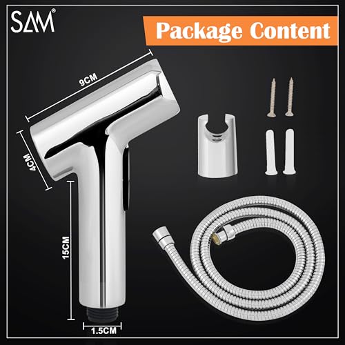 Image of SAM Tesla Health Faucet Set Dual Flow Water Saving Health Faucet 1 Meter Flexible Hose and Wall Mount for Toilet | Jet Spray