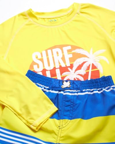 Image of Quad Seven Boys 2-Piece Rash Guard Swimsuit Set Short-Sleeve (Sizes 5-12) | Lightweight Quick-Dry Fabric with Sun Protection, Matching Top & Trunks, Adjustable Drawstring Waist for Pool or Beach Days