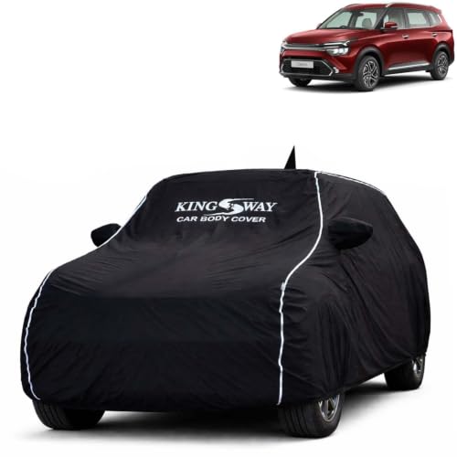 Image of KINGSWAY Super Waterproof Car Cover Only with Kia Carens (Year 2022 to 2025 - All Model) | Mirror and Antenna Pockets | All Weather Car Body Cover with Silver Piping | Black