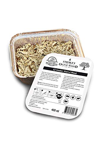 Smokey Olive Wood 400mL walnut wood smoking chips, medium grain size Nº2: 5mm - 1cm, ready-to-use in the handy EZ-Smoker