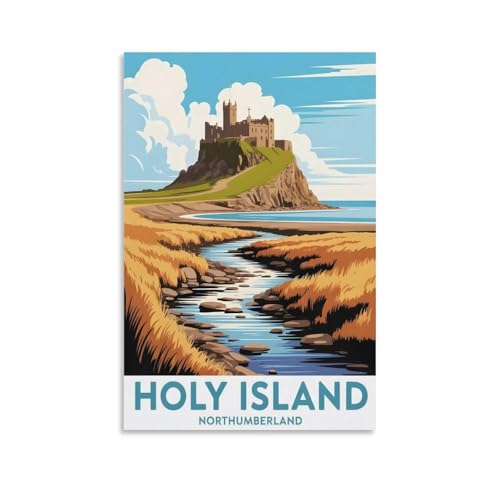 Poster de voyage Holy Island en toile 60x90 cm pour déco de chambre