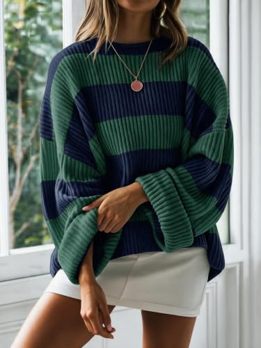 Image of Simier Fariry Womens Fall Winter Long Sleeve Oversized Striped Sweater