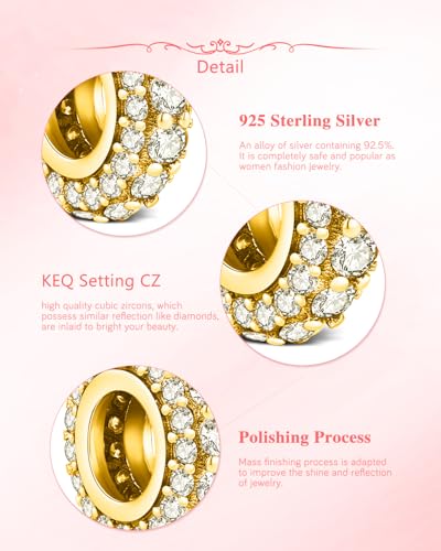 KEQ 925 Silver Spacer Stopper Bead Charms Compatible with Pandora Bracelets Birthstone CZ Always Stopper Mother's Day Jewelry Gifts for Women3