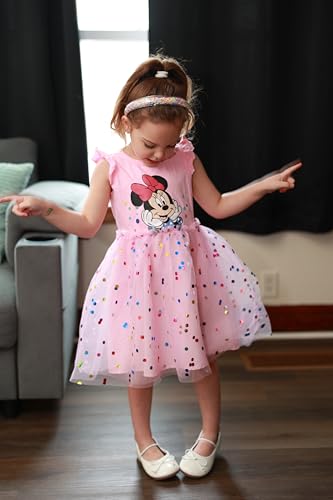 Image of Disney Princess Frozen Elsa Minnie Stitch Toddler Girl Tulle Tutu Dress Ruffle Sleeve Mesh Summer Birthday Party Clothes 2-9Y