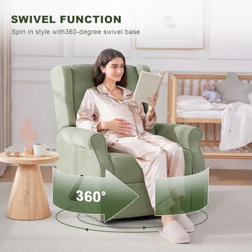 Nursery Swivel Glider Recliner,Rocking Chair Nursery with Footrest,Rocking Recliner Chair for Nursery,Glider Rocker Recliner for Living Room & Bedroom,Green