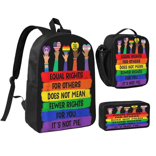 LGBT Gay Pride Peace Love 17 Inch Backpack Sets Lunch Bag Lightweight Daypack for Men Women 3Pcs