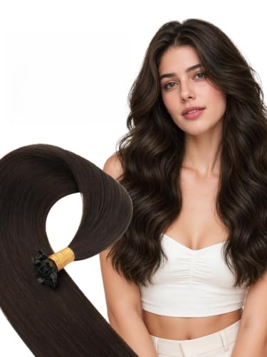 WENNALlFE Mini Flat Tip Hair Extensions Human Hair, 50g 125s 14 Inch Light Dark Brown Remy Hair K Tip Hair Extensions Seamless Soft and Invisible Keratin Extensions De Cabello