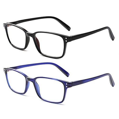 COJWIS Lesebrille 2 Pack Blaue Licht Blockieren Brille Federscharnier Anti Schwindlig Damen und Herren Leicht Brillen (1Schwarz1Blau, 0.50, multiplier_x)