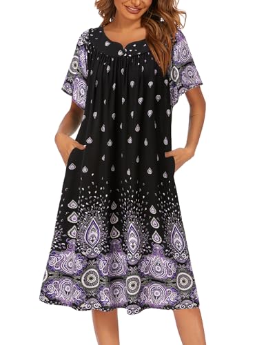 Image of Ekouaer Womens Nightgown Short Sleeve House Dress with Pockets-Floral Print Mumu Dress