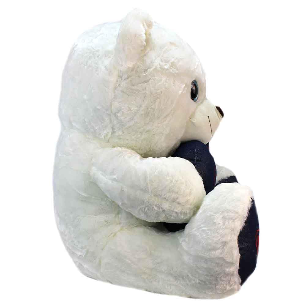 BEMIRO Teddybär mit Jeansherz XXL, ca. 80 cm, Weiß, Plüschtier | Glitzernde Kunststoffaugen, Gesticktes I Love You, Weiches Plüschmaterial, Rote Herzdetails, Ab 0 Jahren geeignet