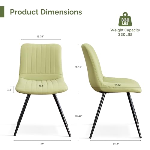 Image of Dining Chairs Set of 3, Modern Dining Chairs with Thick Cushions, PU Leather Upholstered Kitchen Dining Room Chairs with Metal Legs for Dining Living Room (Green)