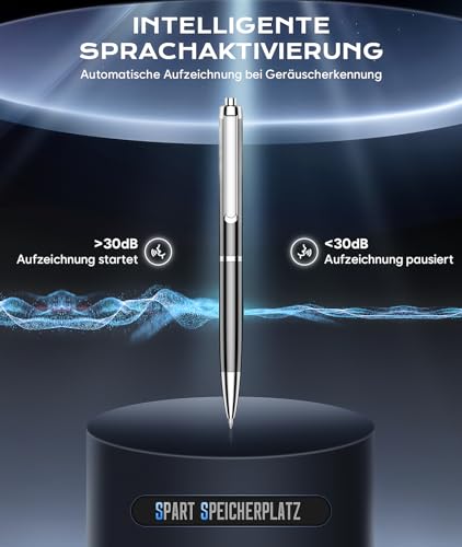 Diktiergerät mit USB-C, 64GB Aufnahmegerät,1600h Speicher Voice Recorder, Wiedergabe mit DSP-Rauschunterdrückung & HD-Audio, Digitales Diktiergerät für Unterricht, Meetings, Interviews