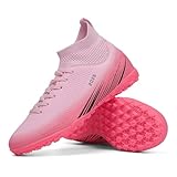 Biayvisas Soccer Cleats for Mens Womens Turf Soccer Shoes Indoor Footall Cleats High Ankle TF AG FG Football Boots Wide Training Sneaker (USW_2501 Fen TF_38)