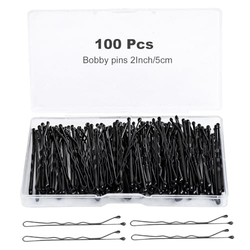 100Pcs Bobby Pins Black Hair Pins Kit for Women Girls Kids Premium Wavy Black Bobby Pins Hair Clips with Storage Box,Suitable for All Hair Types (2Inch)