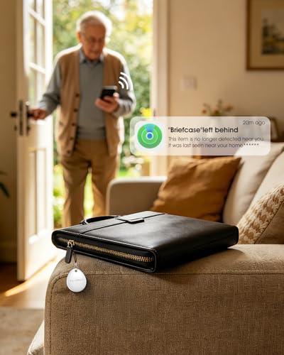 Image of Air Tracker Tags-4 Pack (iOS Only), Apple Find My Certified Luggage Tracker Tags for iPhone, Smart Bluetooth Tracking and Key Finder Items Locator Compatible with Car, Bag, Suitcase (Glossy White)
