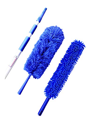Blue Extension Rod Ceiling Duster with 18-20 feet Reach 3-Stage Aluminum Telescoping Pole