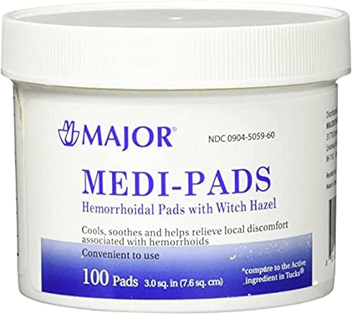Major Medi-Pads Hemorrhoid Pads with Witch Hazel - 100 ct, Pack of 5