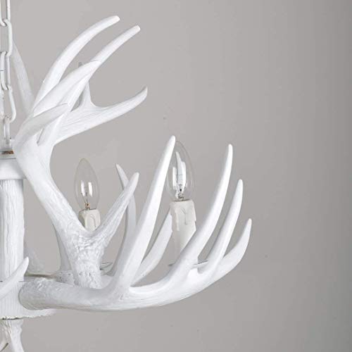 Lustre corne de cerf blanc suspension bougie E12 salle d'étude