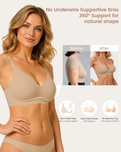 Image of As Fairy Wireless Bras for Women Full Coverage Seamless Comfort T-Shirt Bra