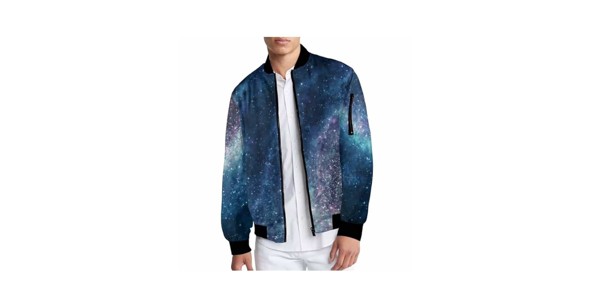 TOBTCUSDEE Mens Light Jacket Space Pattern with Planets and