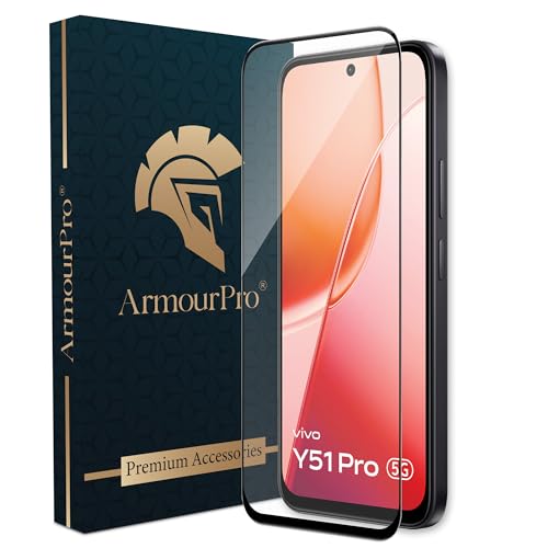 Image of ArmourPro Tempered Glass for Vivo Y51 Pro - 9H Screen Protector with Black Border, Anti Scratch, Edge-to-Edge Coverage, HD Clarity, Smooth Touch, Case Friendly | Black