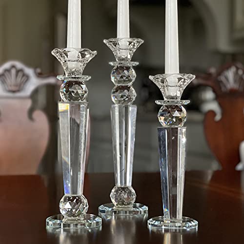 Allgala Set Of 3 Crystal Glass Made Reverse Tapered Pillar And Hand Crafted Ball Candlesticks thumb #4