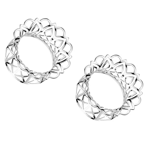 Pierced Owl Rhodium Plated Brass Hollow Filigree Double Flared Tunnels, Sold as a Pair (8mm (0GA)) Pierced Owl Rhodium Plated Brass Hollow Filigree Double Flared Tunnels, Sold as a Pair (8mm (0GA))