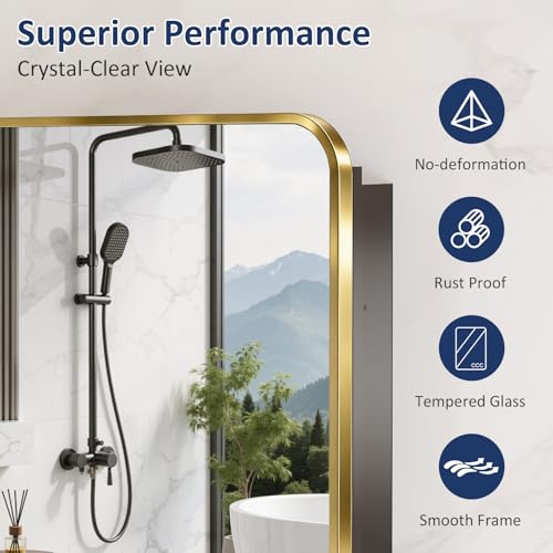 Yunnshee Yursa Medicine Cabinet Mirror 16x24 Inch, Gold Bathroom Mirror Cabinet with Stepless Adjustable Shelves, Stainless Steel Frame, Bathroom Mirror with Storage Recessed or Wall Mount by Yunnshee Yursa - Used condition - Image 6