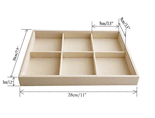 Svea Display Creamy Beige Velvet Premium Grade Stackable Organizer For Jewelry Collectibles Storage Drawer Divider (6-Grids)
