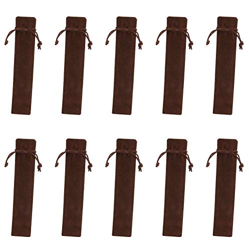 Tupalizy 6.9x1.4 Inch Velvet Drawstring Pen Pouch Bag Single Suede Pen Sleeve Holder Small Case Pencil Pouch for Protecting Gifting Storing Wood Pen Diamond Painting Pen Office School,10PCS (Brown)