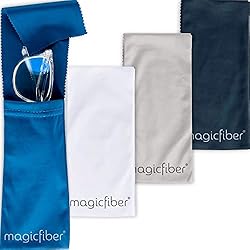 حافظة نظارات ونظارات شمسية من الألياف الدقيقة فائقة النعومة من MagicFiber (عبوة من 4 ألوان) وغطاء نحيف للنظارات والنظارات الشمسية مع قطعة قماش تنظيف مدمجة ‑، ونظارات للعين، وغطاء زجاجي شمسي للنظارات، والهاتف، والرجال، والنساء