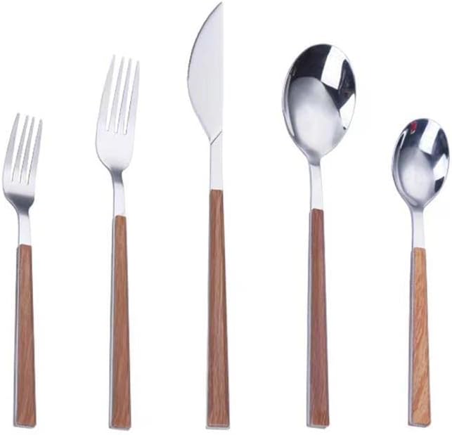 Juego de cubiertos de 60 piezas con mango de madera para cubiertos de acero inoxidable 12, 1810, juego de cocina para comer en casa para vajilla