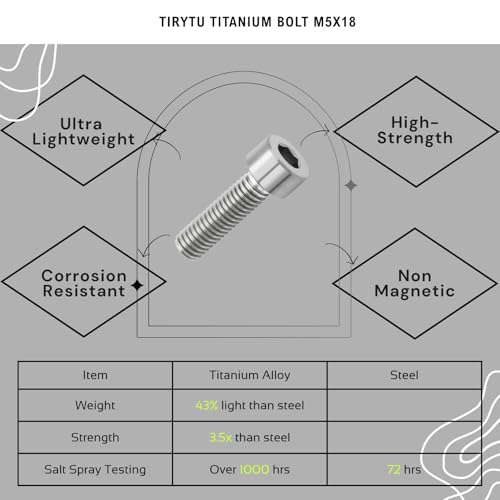 Image of Titanium Bolts M5x18, Nature Color, 6PC | Lightweight Hex Socket Screws, MTB /Road Bike /Motorcycle, Corrosion Resistant, Marine Grade Fasteners