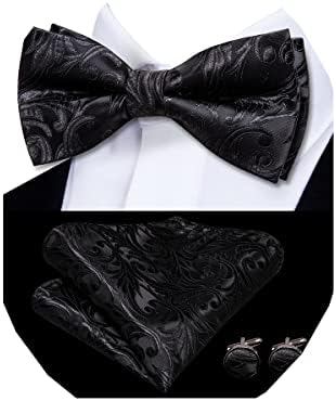 Dubulle Mens Silk Pre-tied Bowtie and Pocket Square Cufflinks Set for Wedding Party