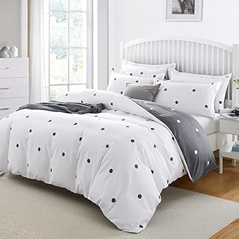 Hafaa Duvet Cover Super King Size Bedding Set 3 Piece Soft Brushed Microfibre Quilt Cover Soft Printed Reversible Duvet Bed Set with Pillowcases - Dotted (260 x 220 cm) Cover
