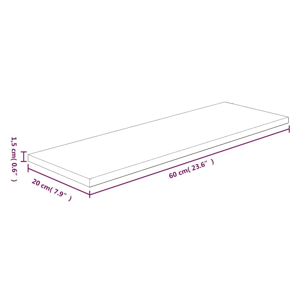 Estante de madera maciza de roble 60 x 20 x 1,5 cm sin tratar, ahorra espacio como estantería de pared y estante de pared para salón, cocina, oficina, dormitorio, baño, pasillo para