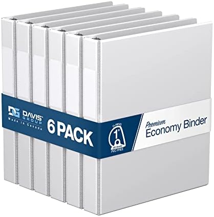 Premium Economy 1-Inch Binder, 3-Ring Binder for School, Office, or Home, Colored Binder Notebook, Pack of 6, D Ring, White