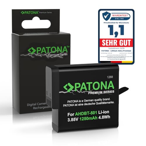 PATONA Premium Batería reemplazo para GoPro AHDBT 501 AABAT 001 AHDBT501 AABAT001 601 10197 00 (1250mAh 3.85V 4.8Wh) Compatible con Hero 5 / Hero 6 / Hero 7 – Larga duración y protección Segura