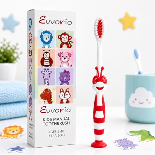Image of Toothbrush for Kids with Ultra Soft Bristles for Oral Cleaning, Suitable For 2-12 Years Toddlers, Bee Design, Red, Pack of 1