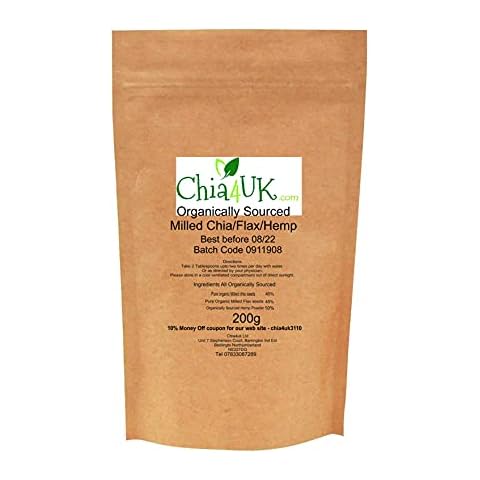 Chia4uk Ltd Milled Chia/Flax/Hemp 200g Keto Diet Bread Making Organic Ally sourced in BIO DEGRADABLE COMPOSTABLE Pouch Cover