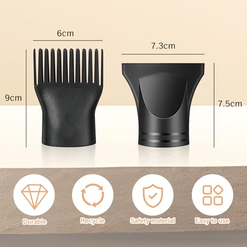 YAFIYGI Conjunto universal de 2 peças de acessórios de pente de secador de cabelo de plástico preto